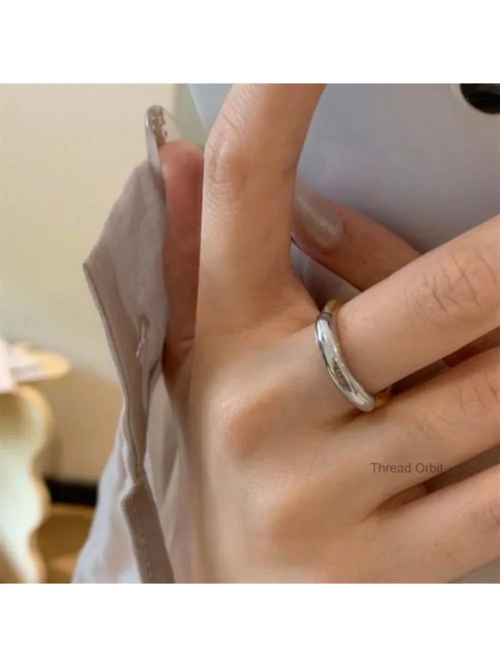 18K Gold Plated Stainless Steel Stackable Band Ring Minimalist Mixed Metal